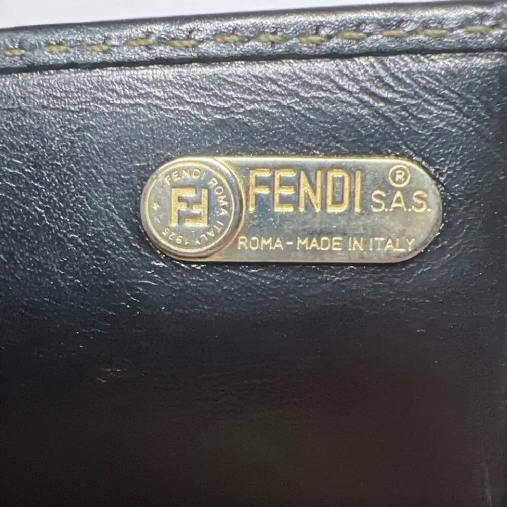 Fendi Black and Taupe Striped Wallet with Removable Gold Tone chain VTG